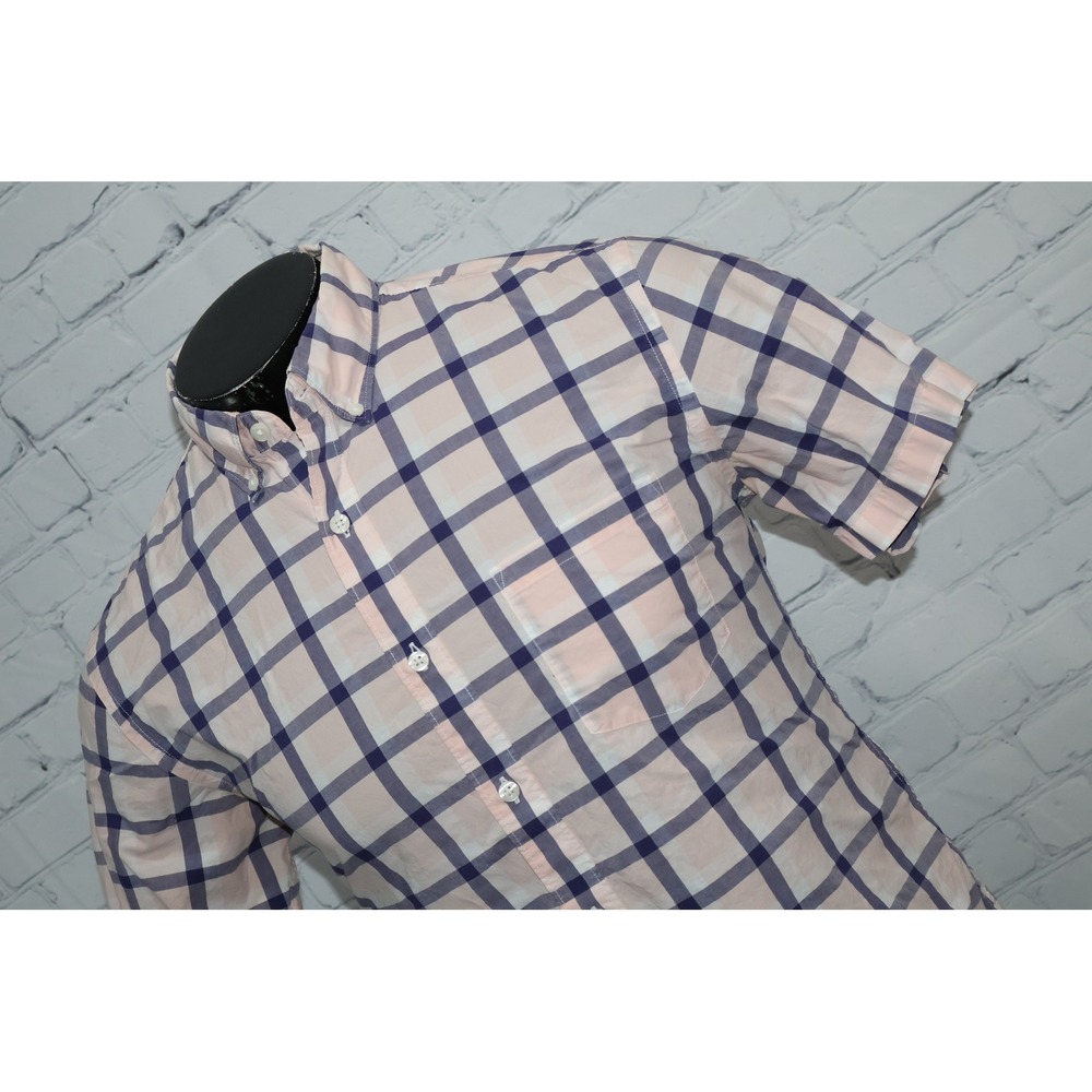 J.Crew Dress Shirt Mens Medium Pink Plaid Short Sleeve Button Down C1946